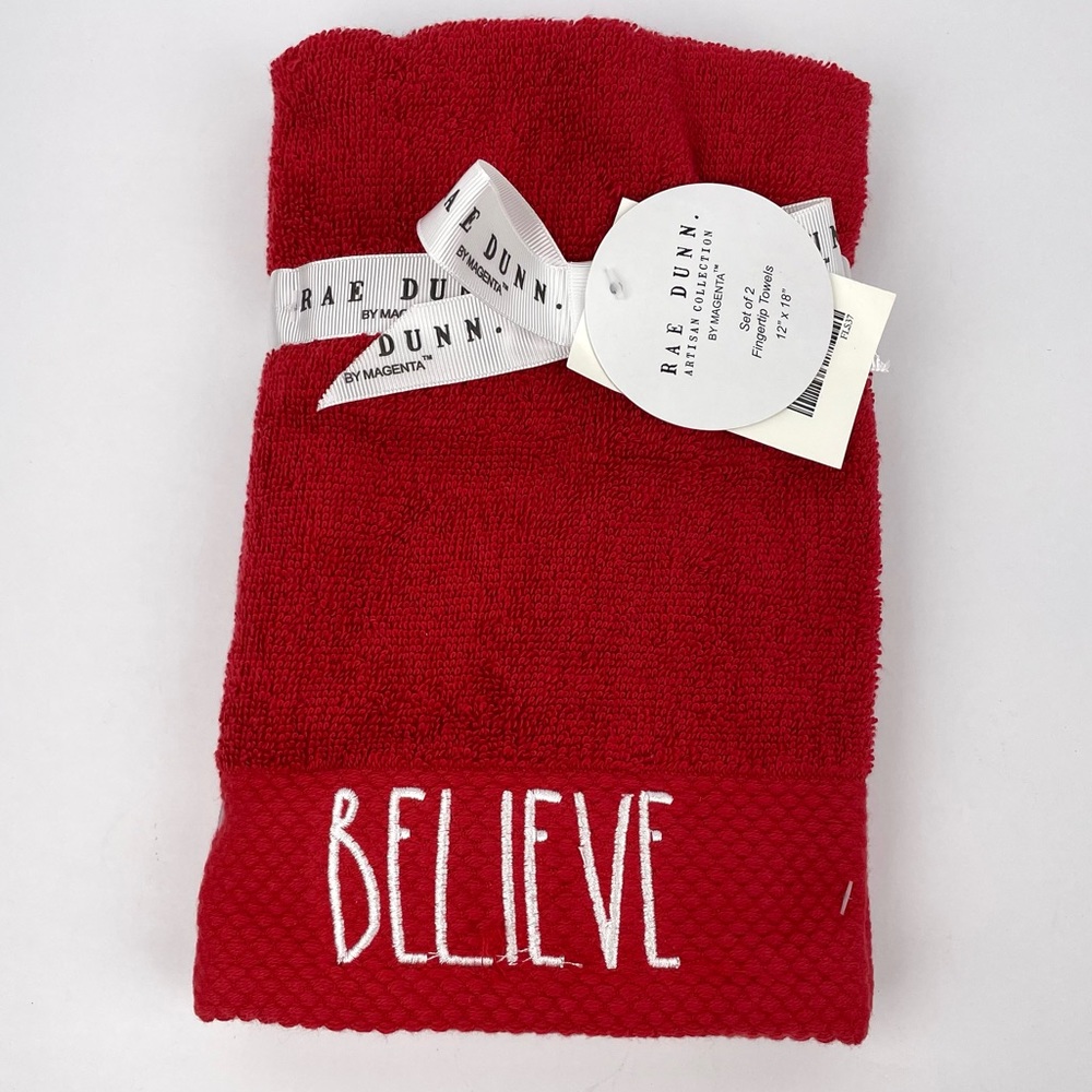 SOLD * Rae Dunn BELIEVE Christmas Fingertip Towel - 2 pcs